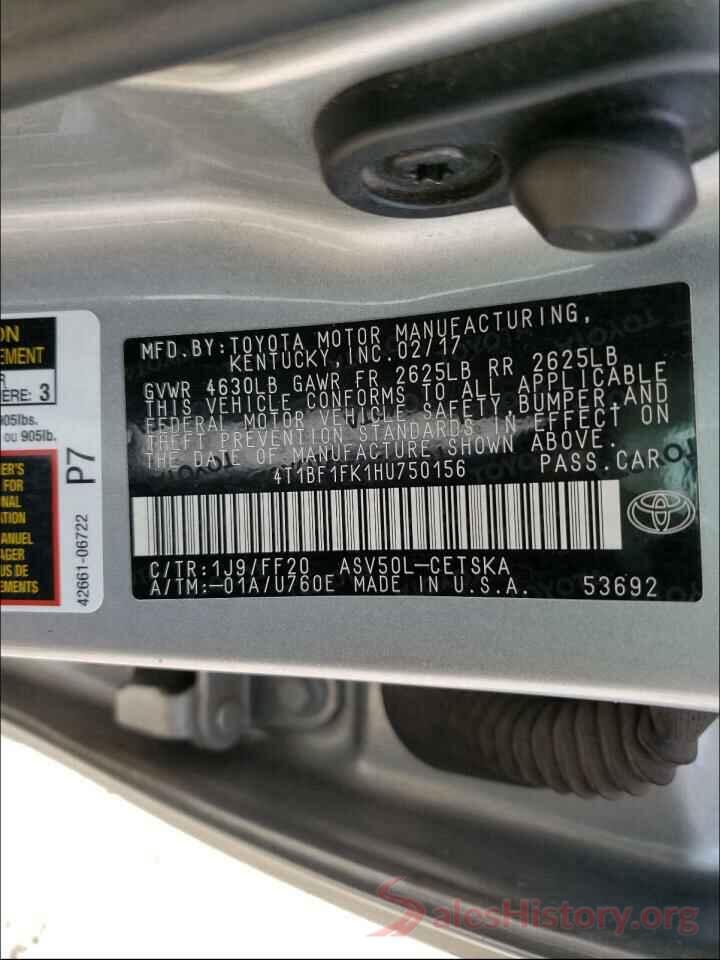 4T1BF1FK1HU750156 2017 TOYOTA CAMRY