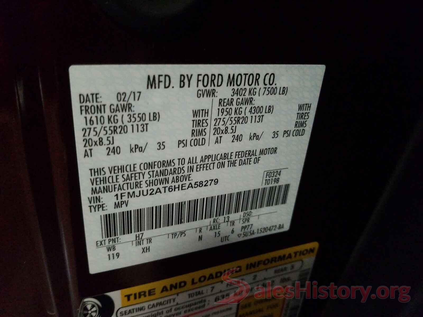 1FMJU2AT6HEA58279 2017 FORD EXPEDITION