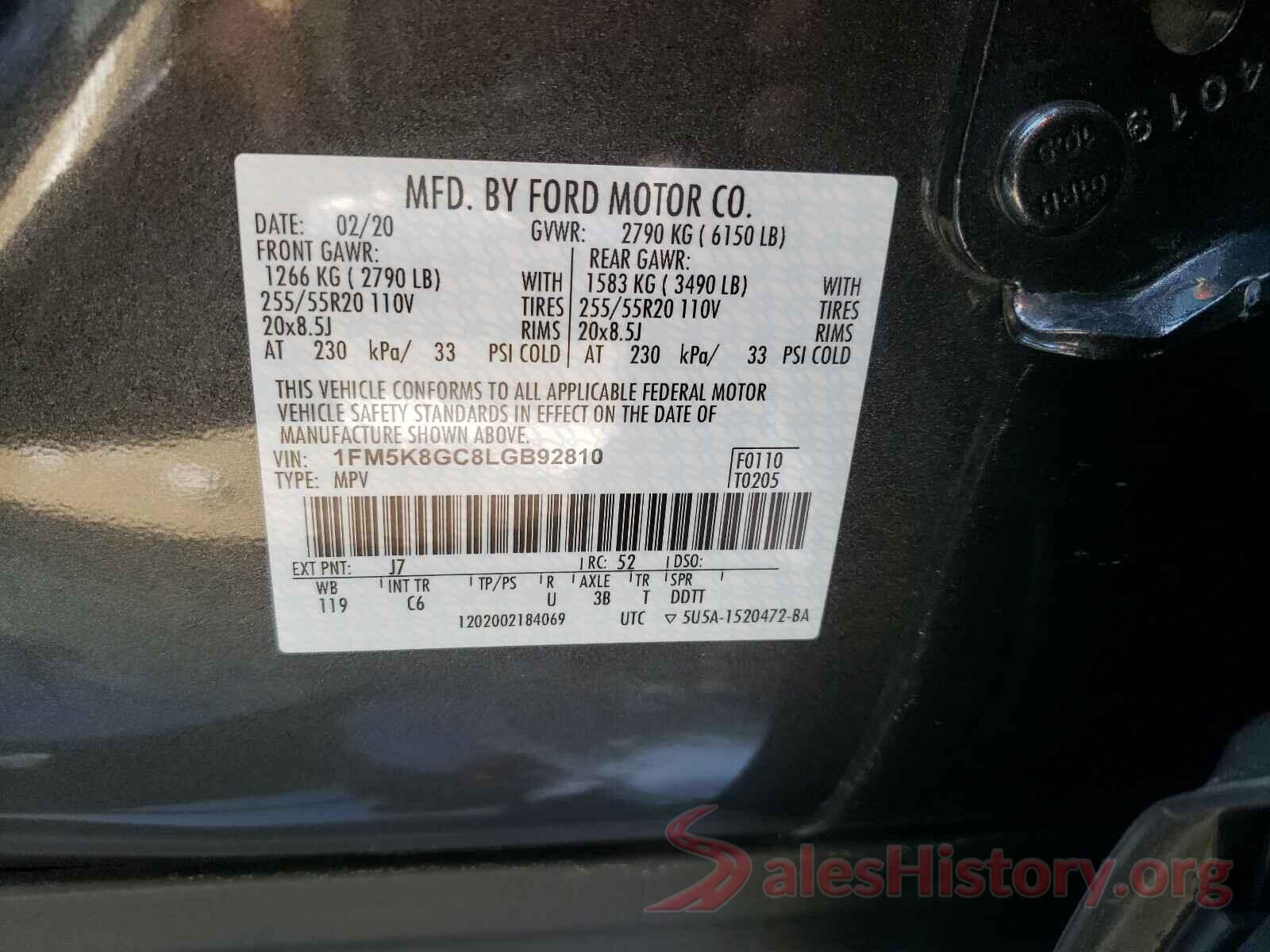 1FM5K8GC8LGB92810 2020 FORD EXPLORER