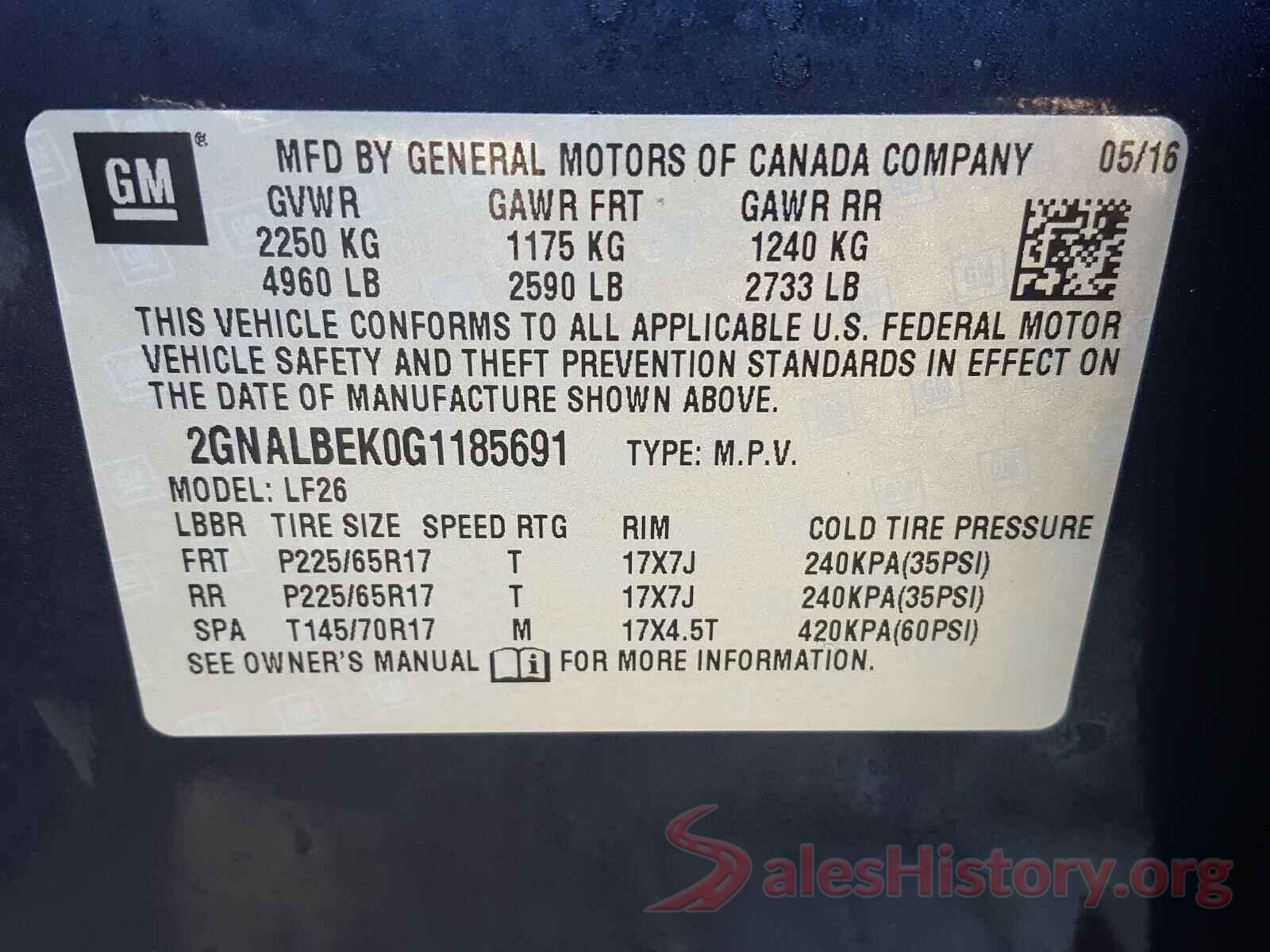 2GNALBEK0G1185691 2016 CHEVROLET EQUINOX