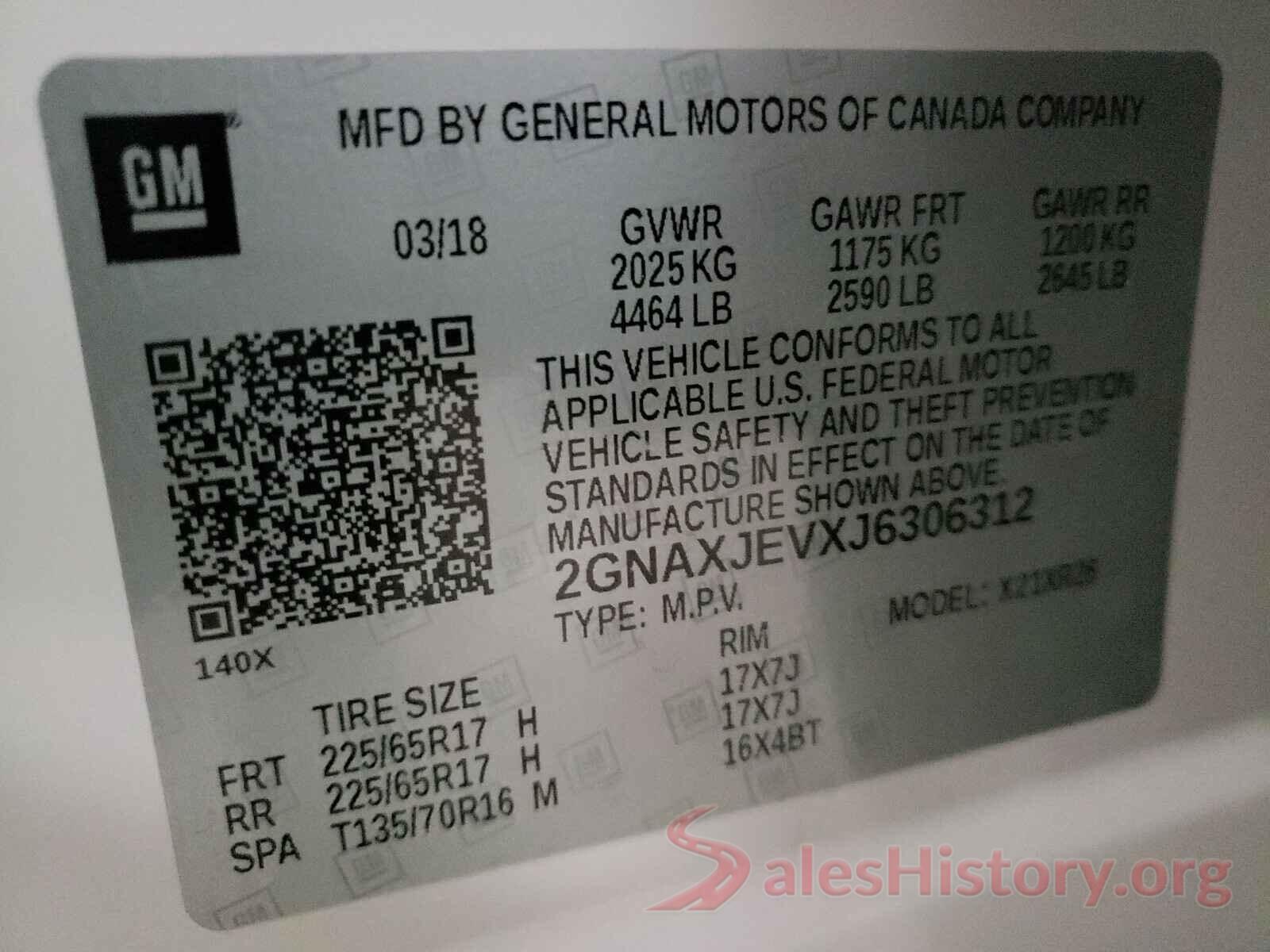 2GNAXJEVXJ6306312 2018 CHEVROLET EQUINOX