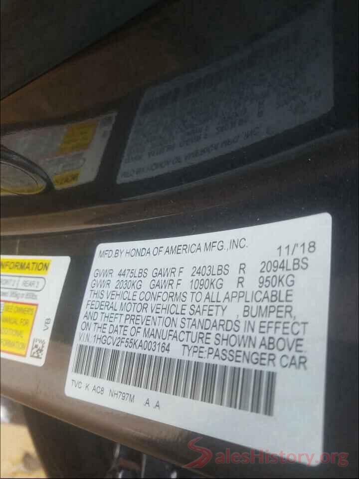 1HGCV2F55KA003164 2019 HONDA ACCORD