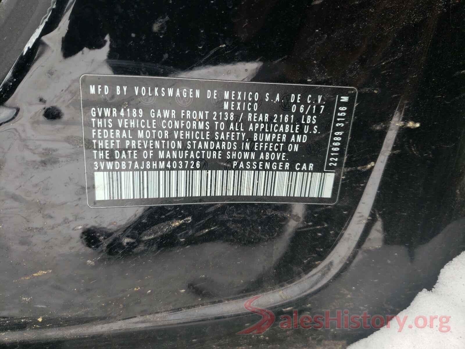 3VWDB7AJ8HM403726 2017 VOLKSWAGEN JETTA