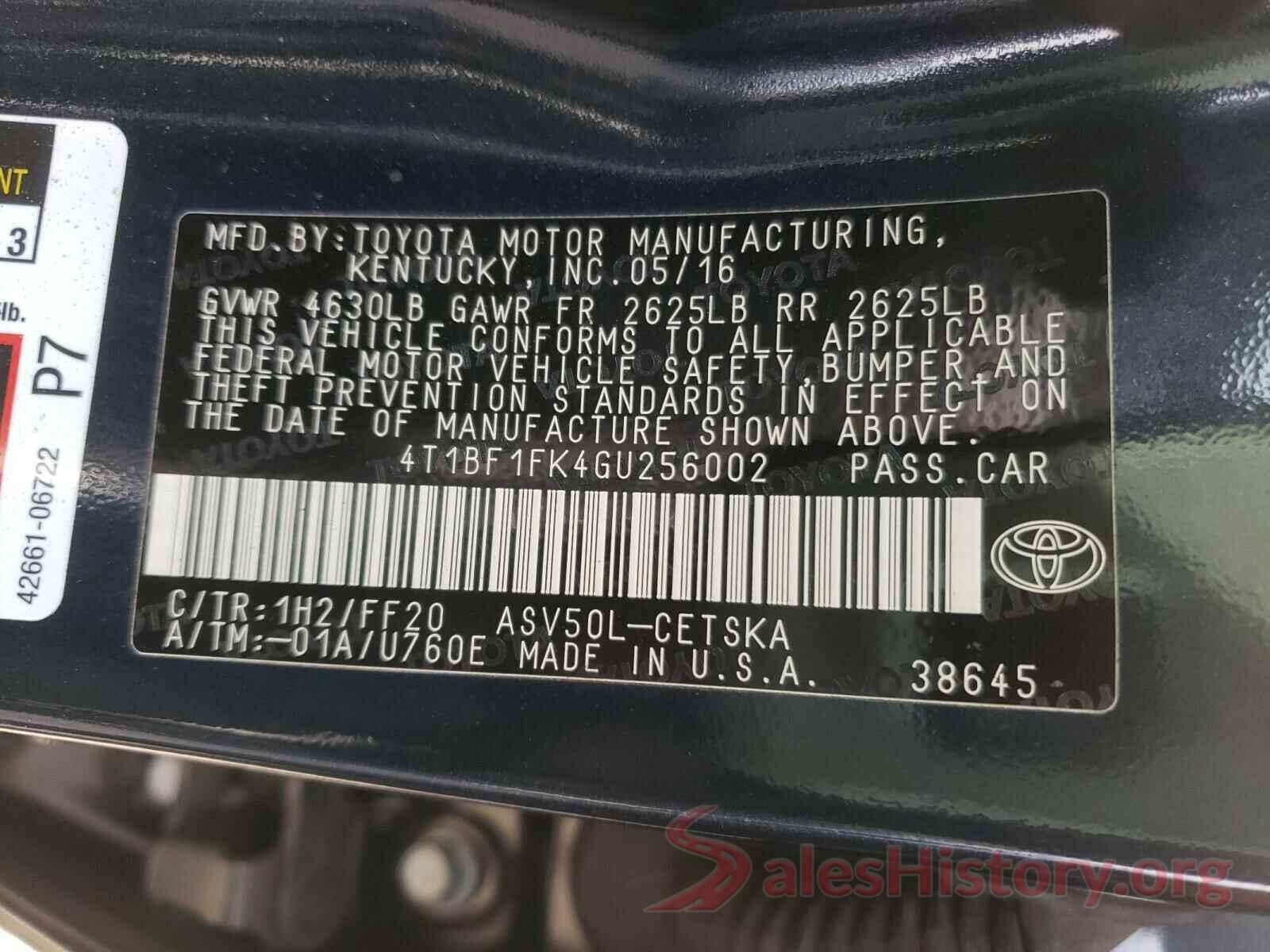 4T1BF1FK4GU256002 2016 TOYOTA CAMRY