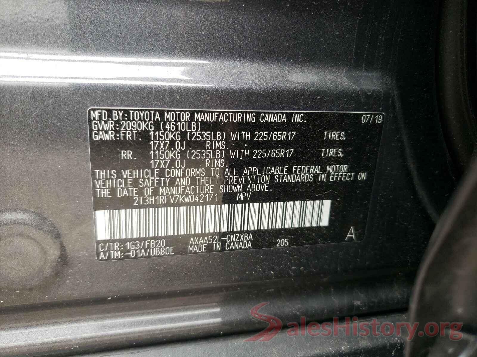 2T3H1RFV7KW042171 2019 TOYOTA RAV4