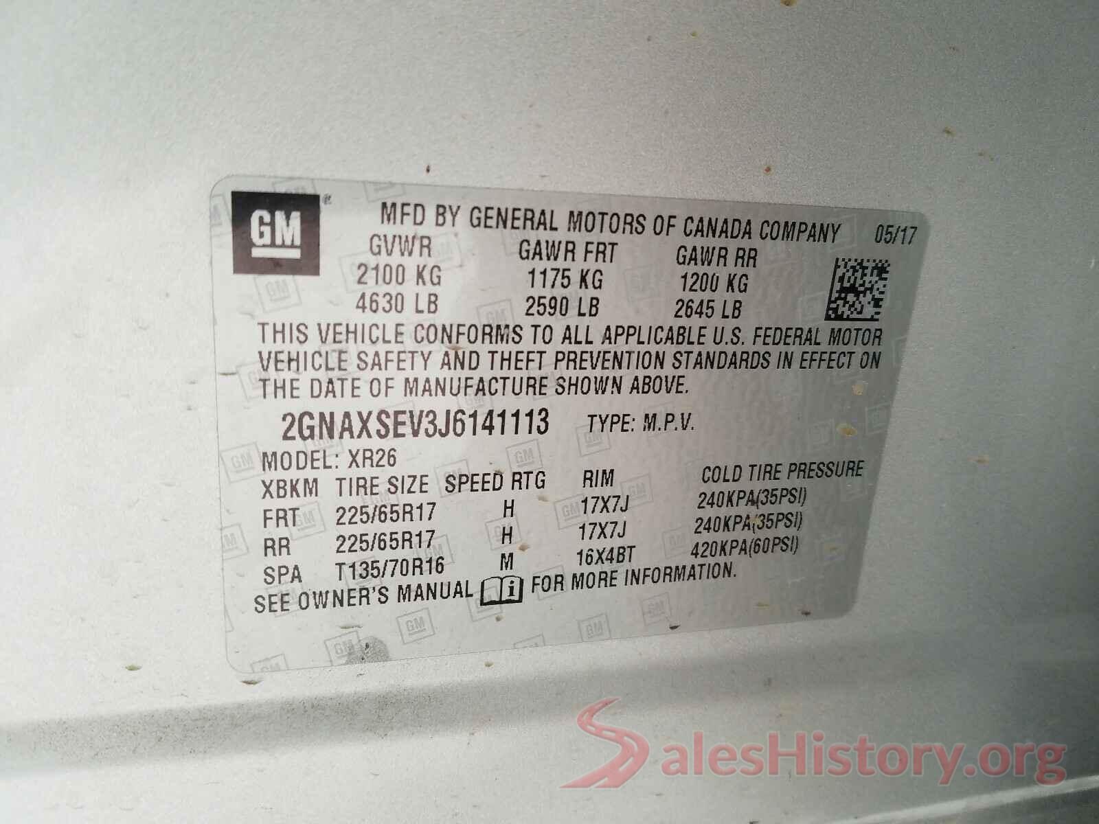 2GNAXSEV3J6141113 2018 CHEVROLET EQUINOX