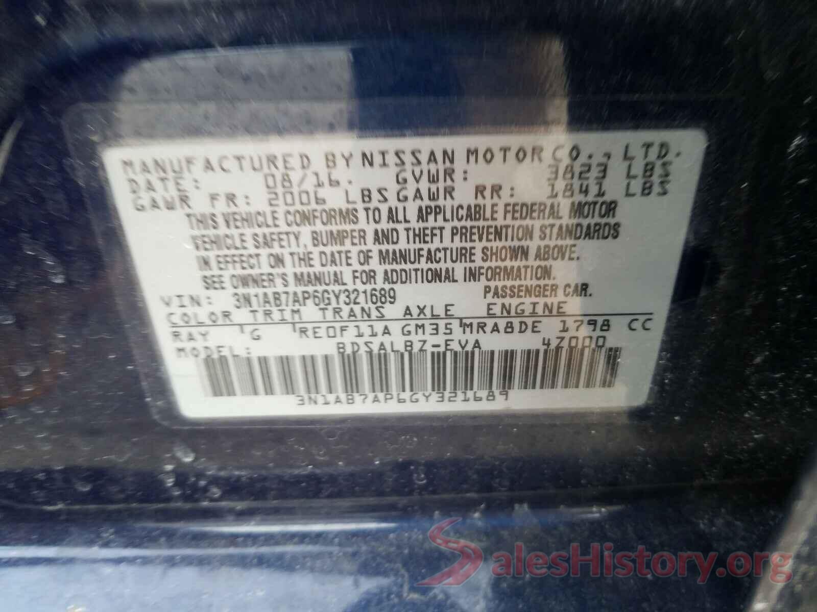 3N1AB7AP6GY321689 2016 NISSAN SENTRA