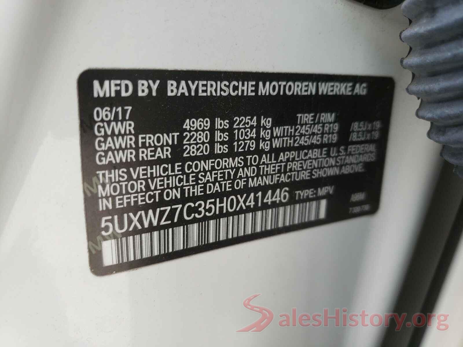 5UXWZ7C35H0X41446 2017 BMW X3