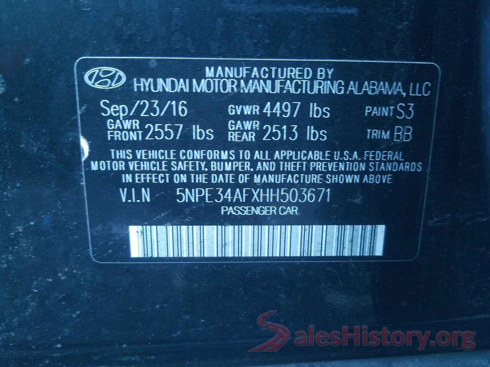 5NPE34AFXHH503671 2017 HYUNDAI SONATA