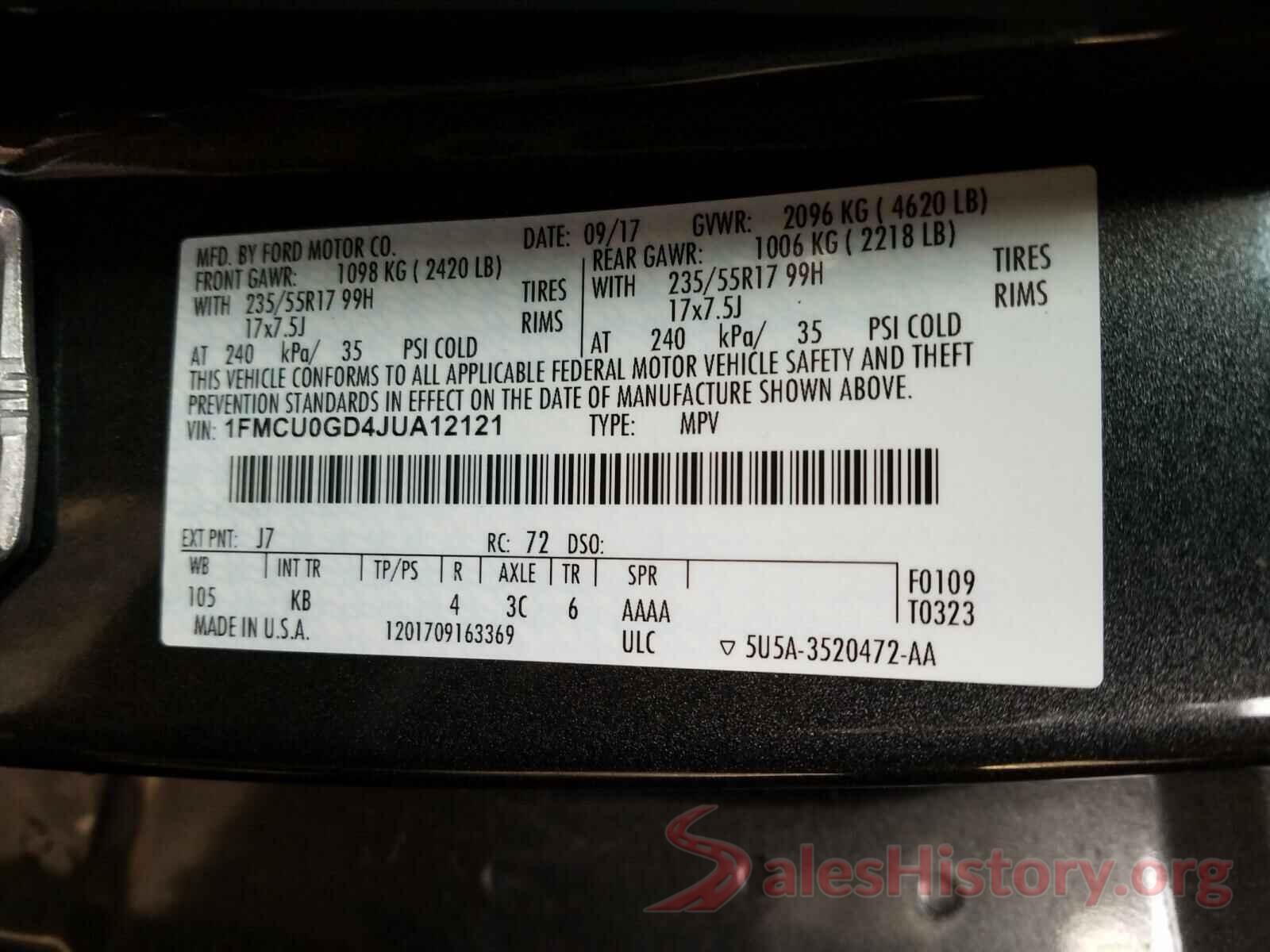 1FMCU0GD4JUA12121 2018 FORD ESCAPE