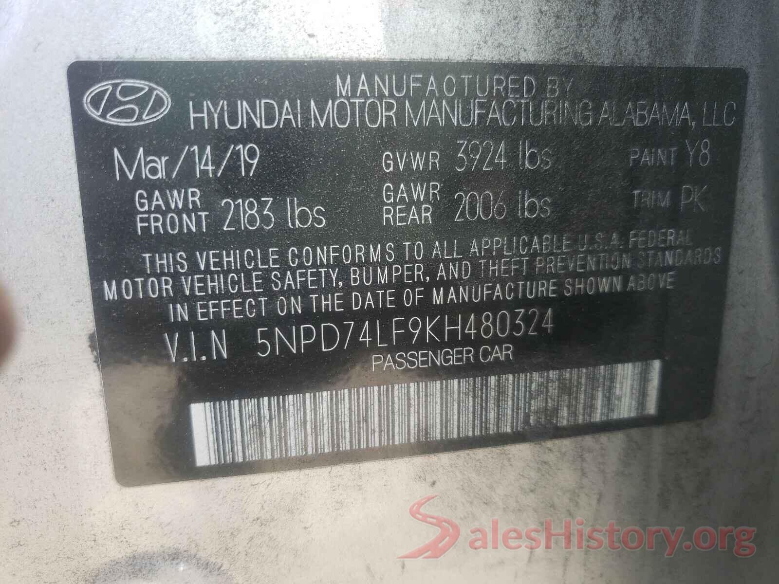 5NPD74LF9KH480324 2019 HYUNDAI ELANTRA