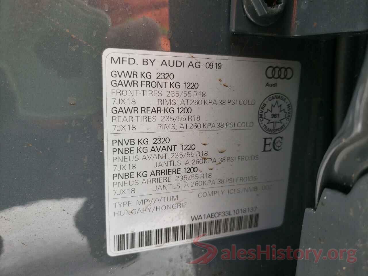 WA1AECF33L1018137 2020 AUDI Q3