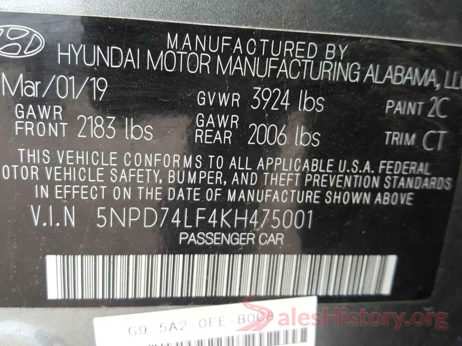 5NPD74LF4KH475001 2019 HYUNDAI ELANTRA