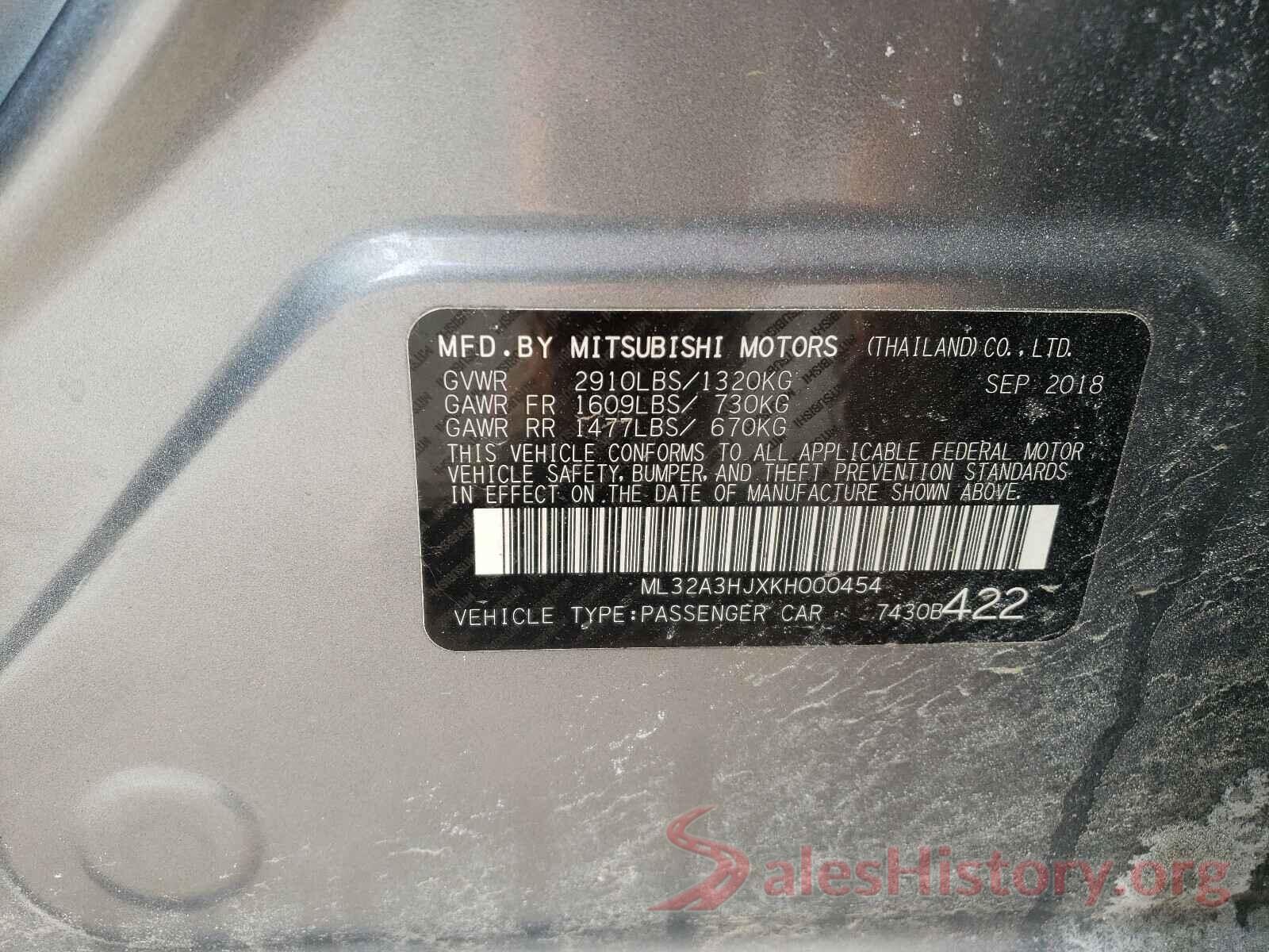 ML32A3HJXKH000454 2019 MITSUBISHI MIRAGE