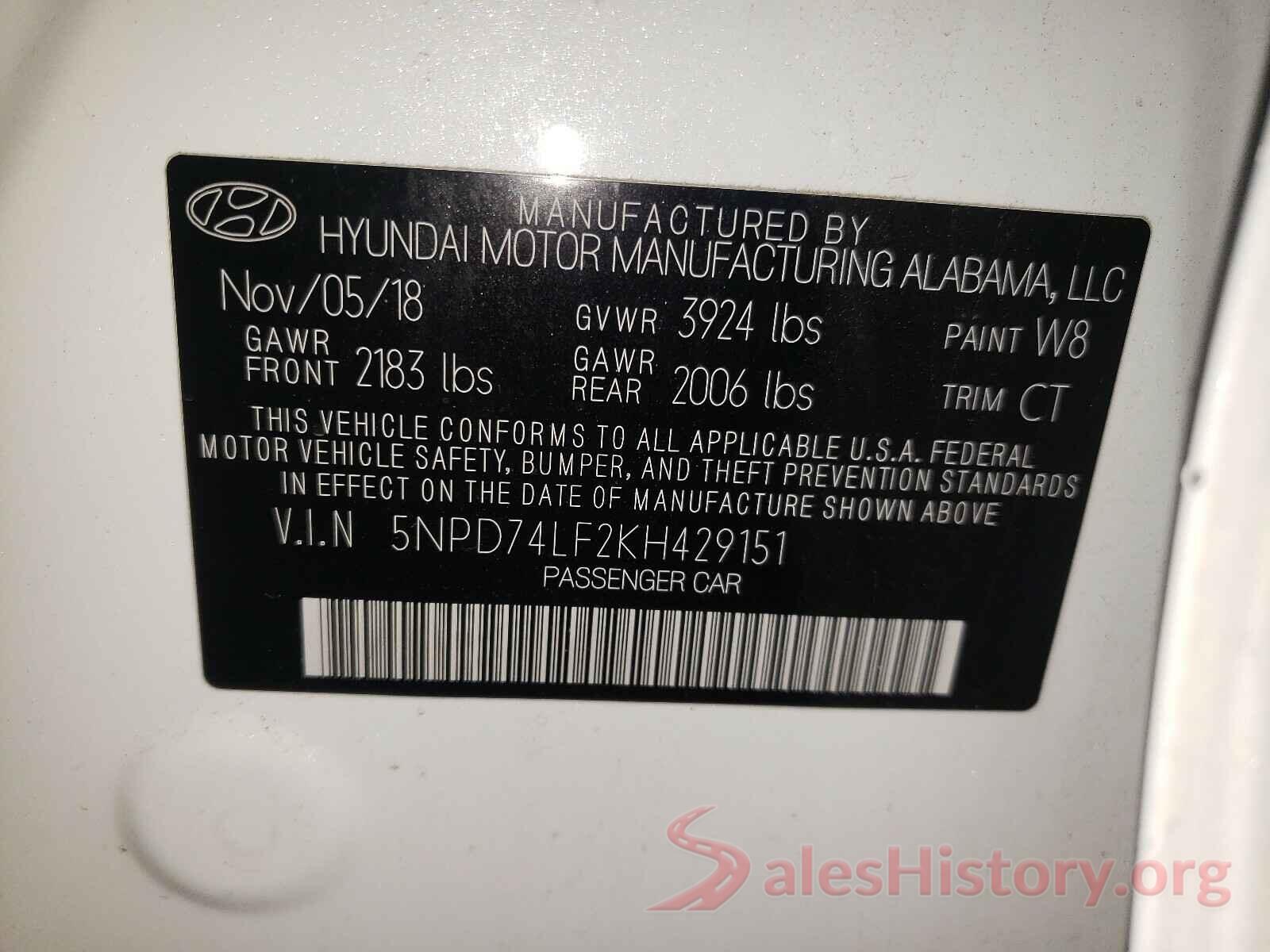 5NPD74LF2KH429151 2019 HYUNDAI ELANTRA