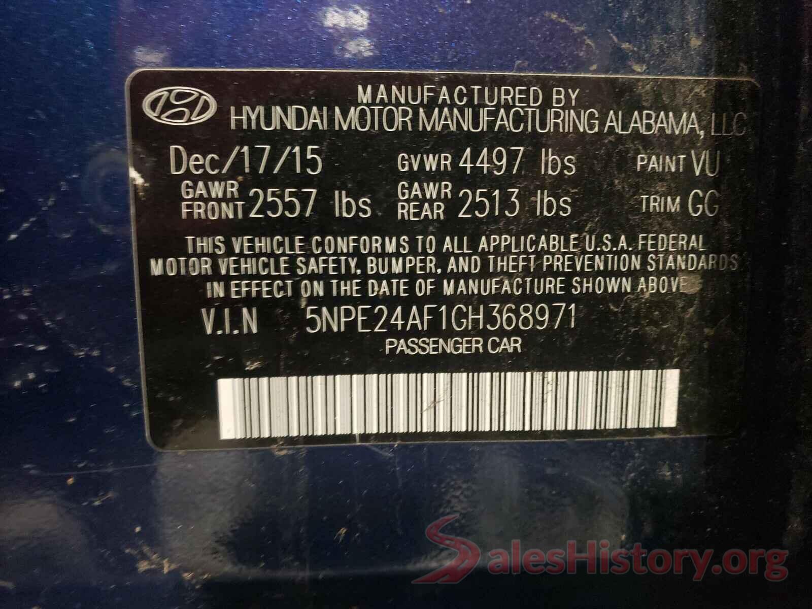 5NPE24AF1GH368971 2016 HYUNDAI SONATA