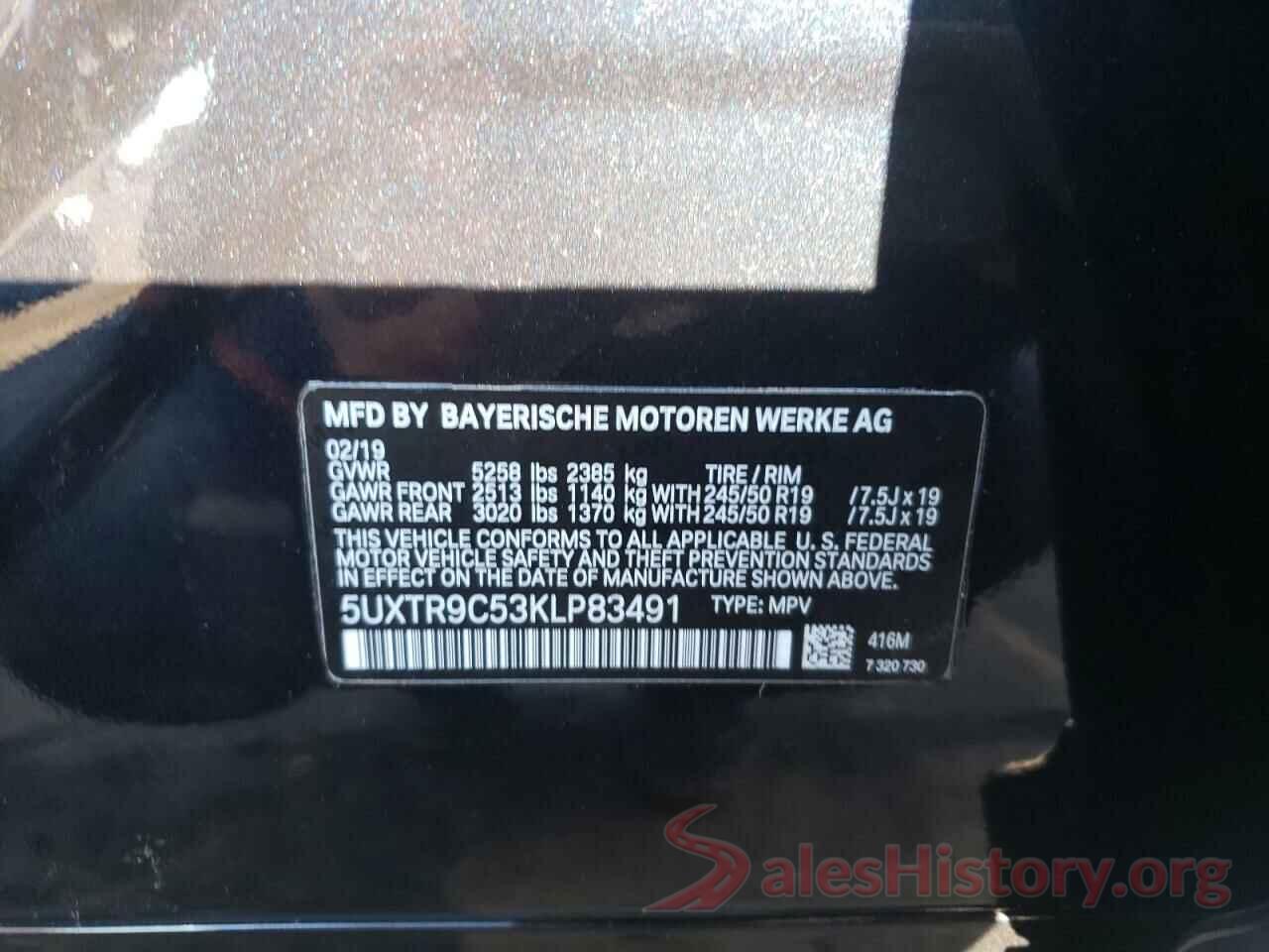 5UXTR9C53KLP83491 2019 BMW X3