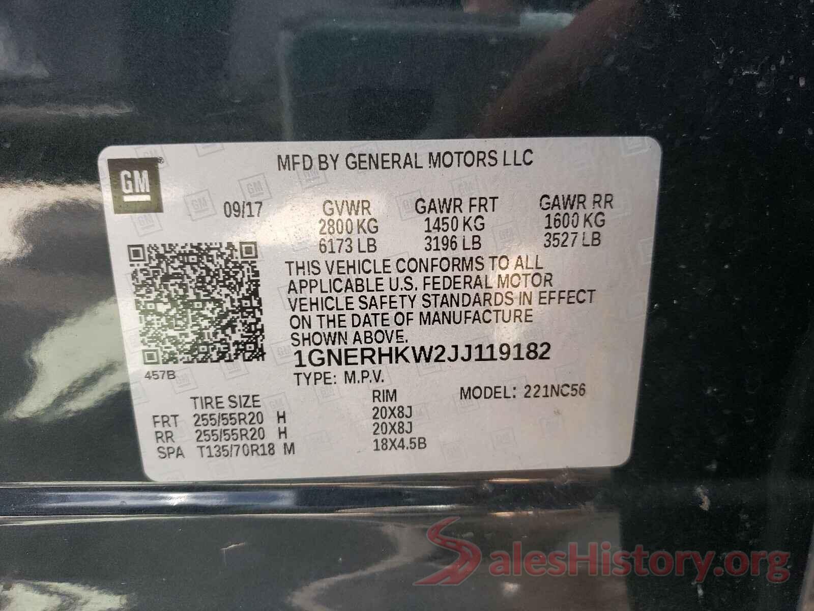 1GNERHKW2JJ119182 2018 CHEVROLET TRAVERSE