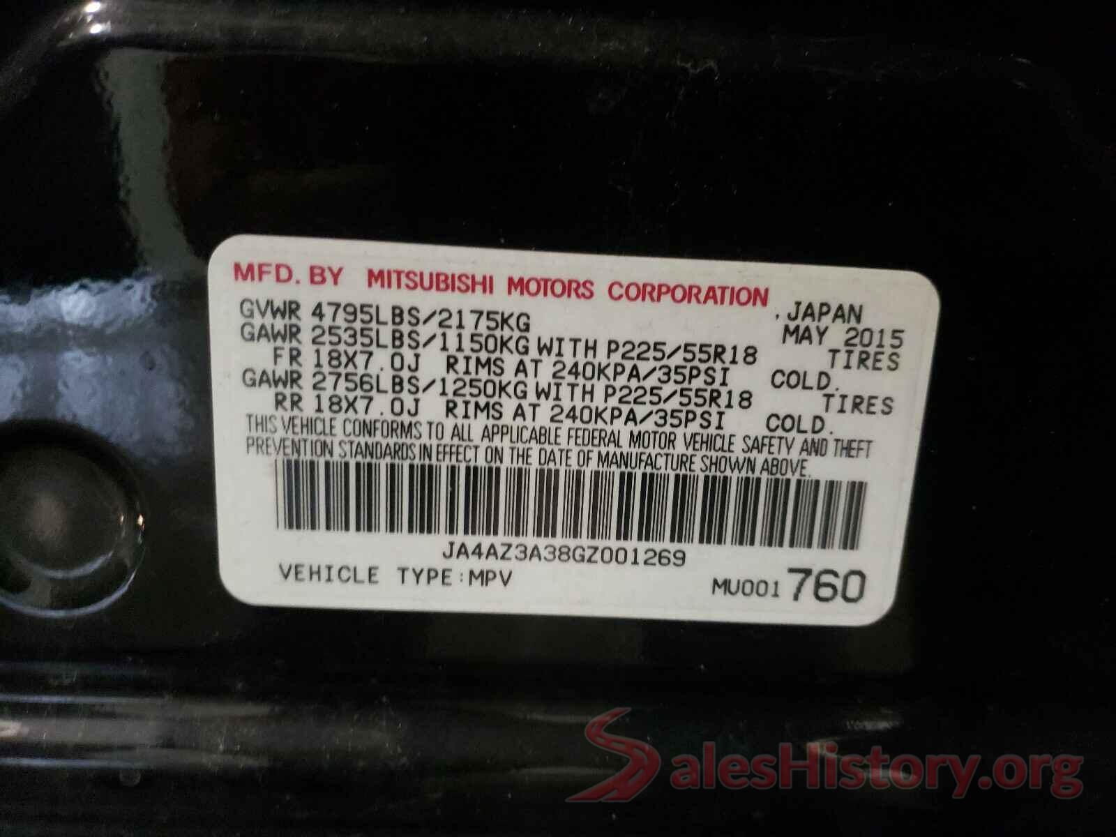 JA4AZ3A38GZ001269 2016 MITSUBISHI OUTLANDER