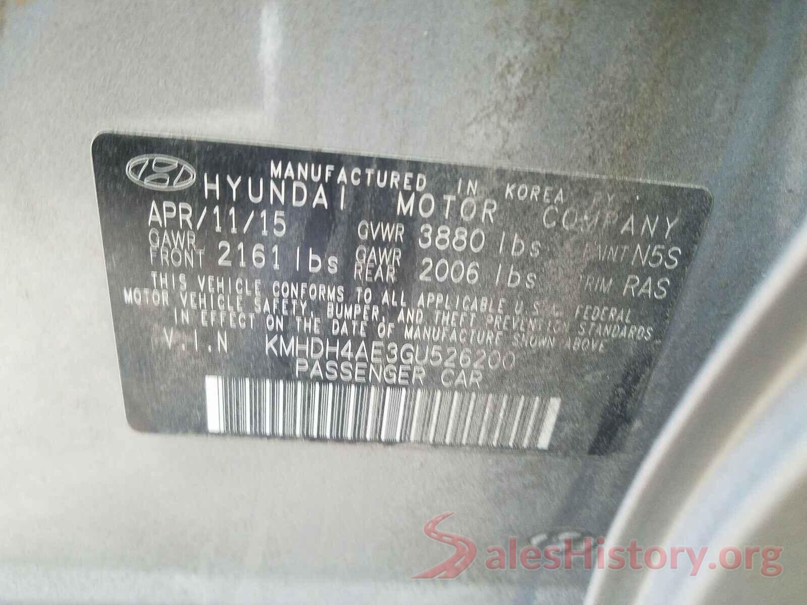 KMHDH4AE3GU526200 2016 HYUNDAI ELANTRA