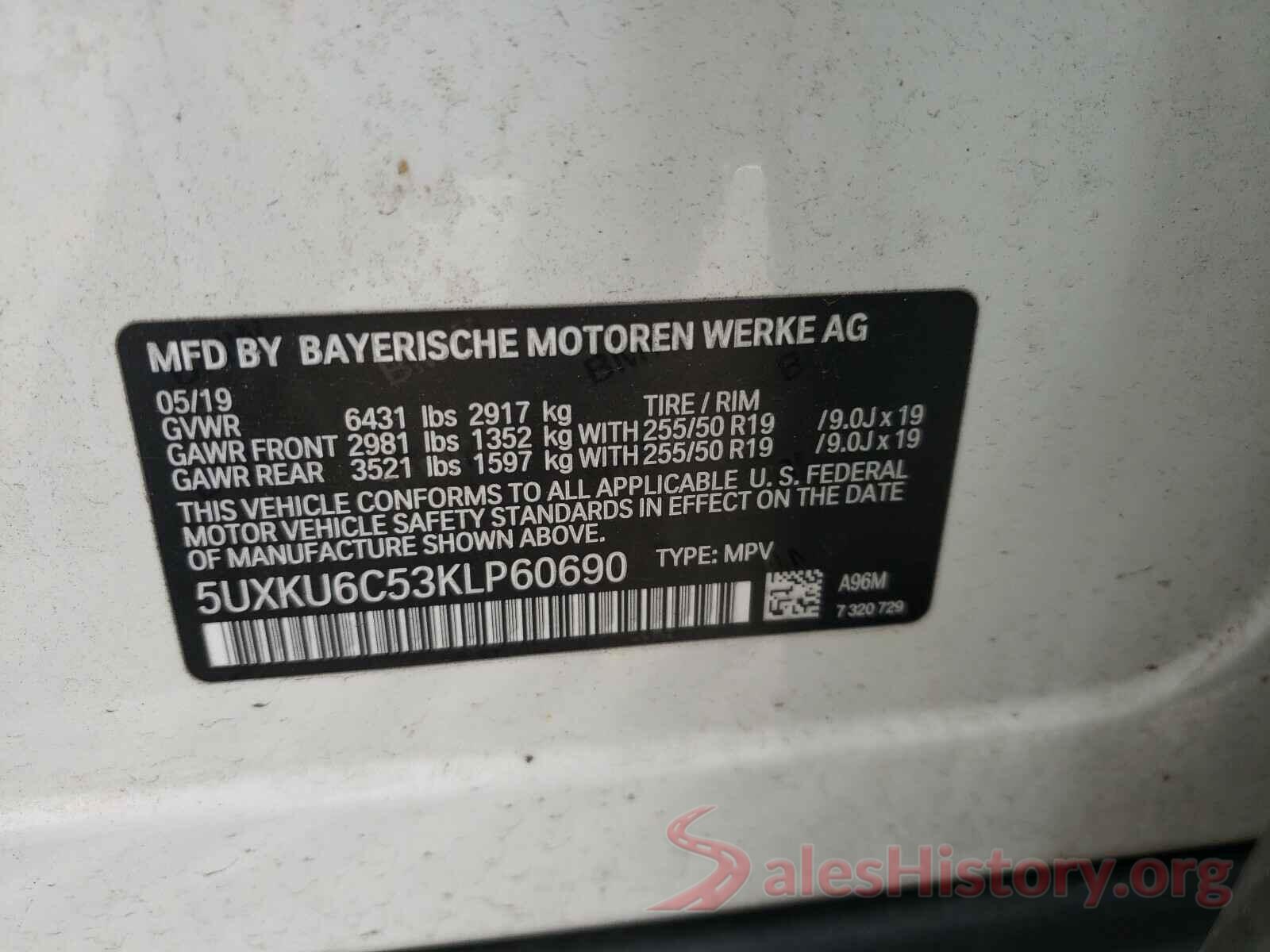 5UXKU6C53KLP60690 2019 BMW X6