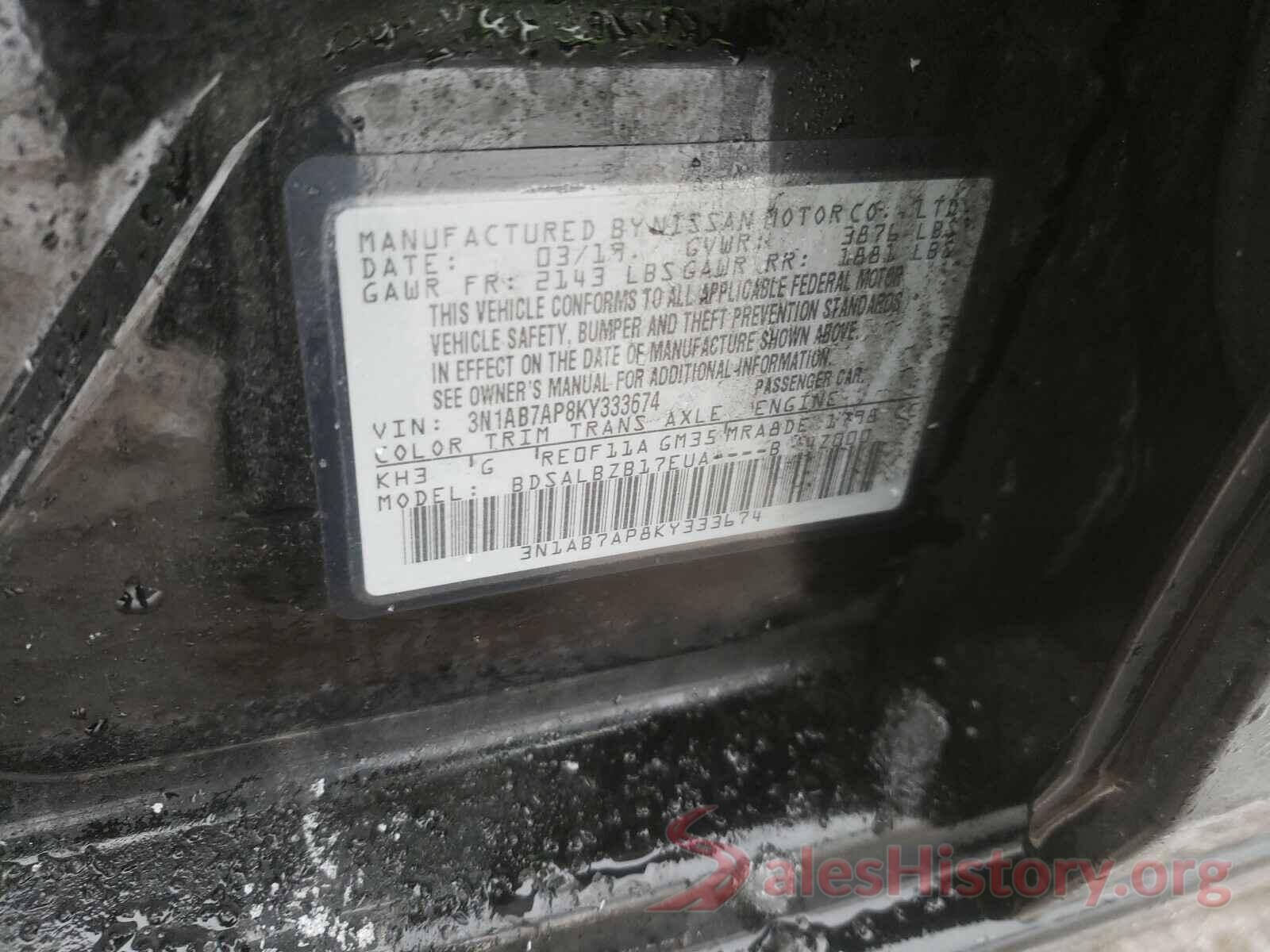 3N1AB7AP8KY333674 2019 NISSAN SENTRA