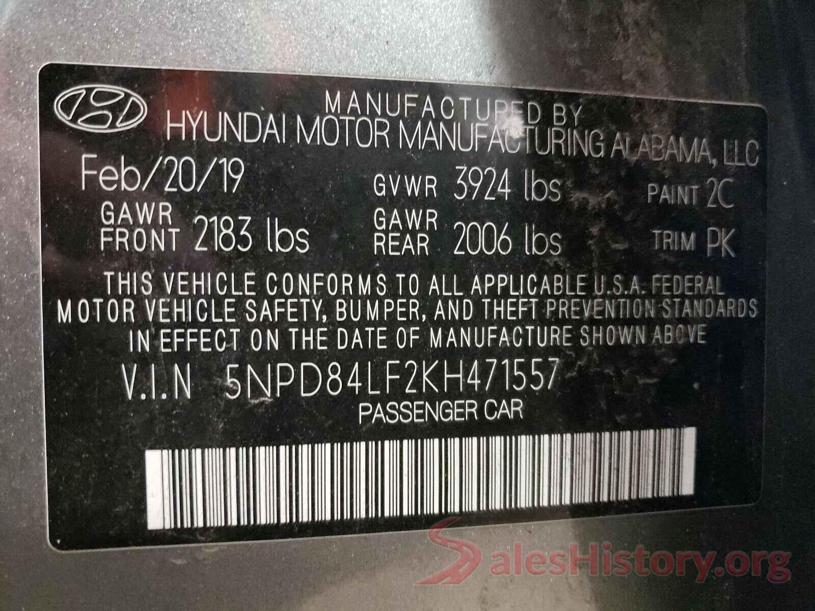 5NPD84LF2KH471557 2019 HYUNDAI ELANTRA