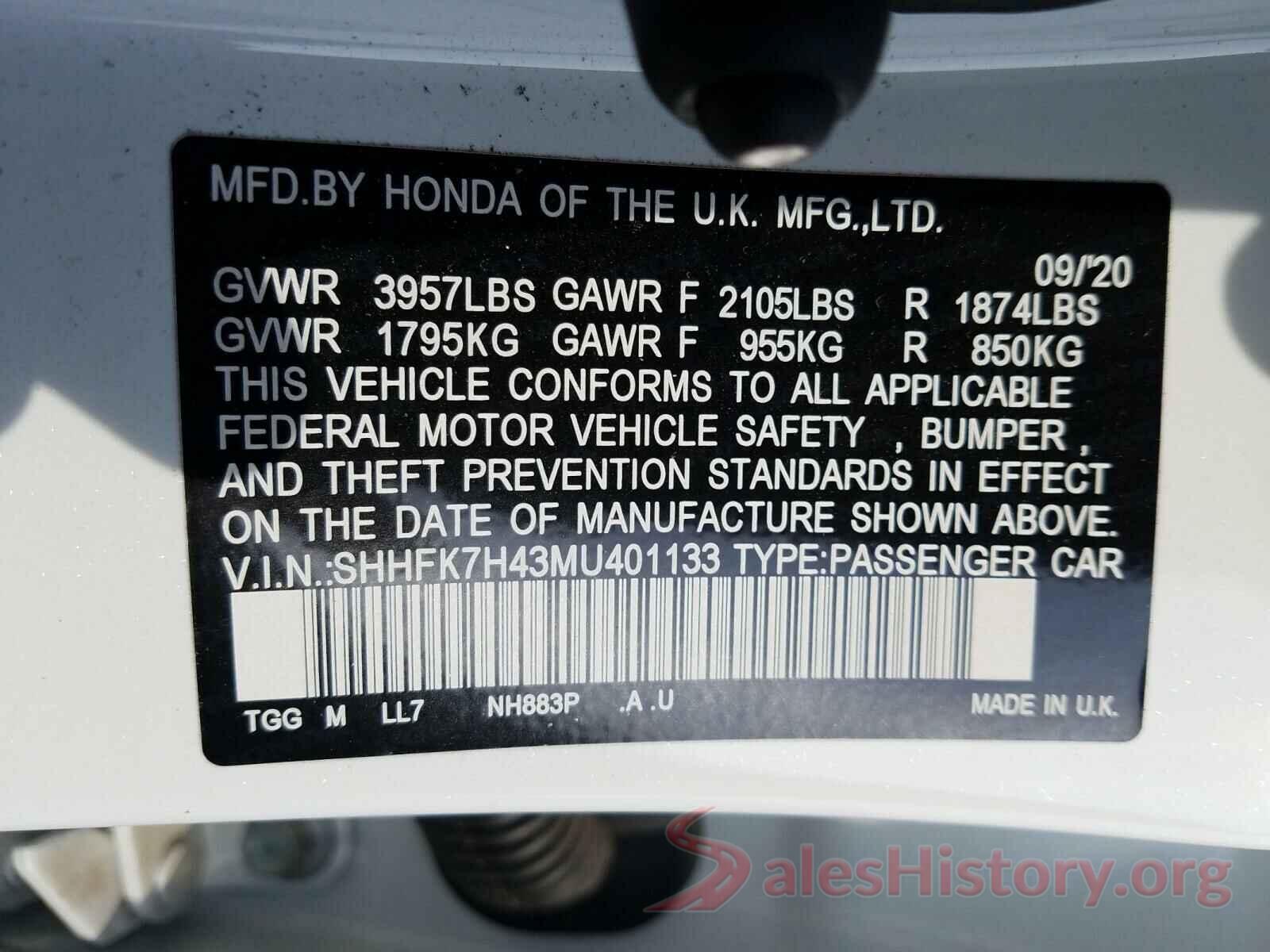 SHHFK7H43MU401133 2021 HONDA CIVIC