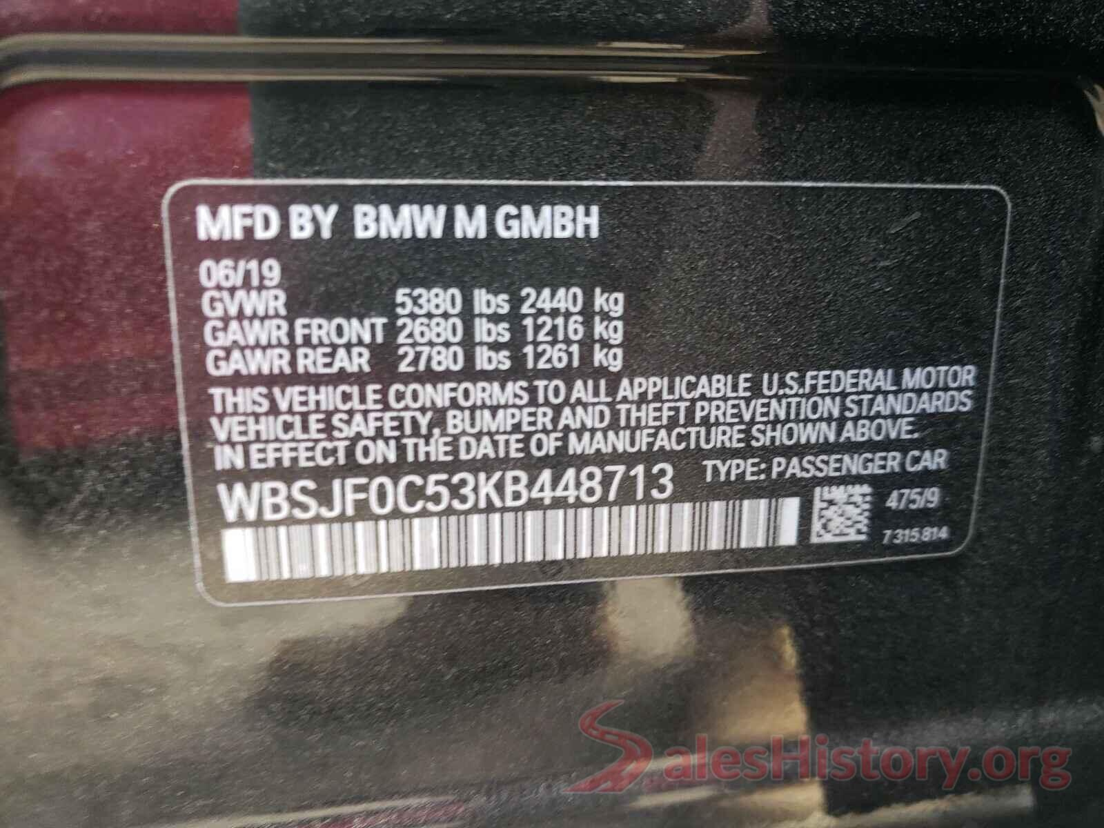 WBSJF0C53KB448713 2019 BMW M5