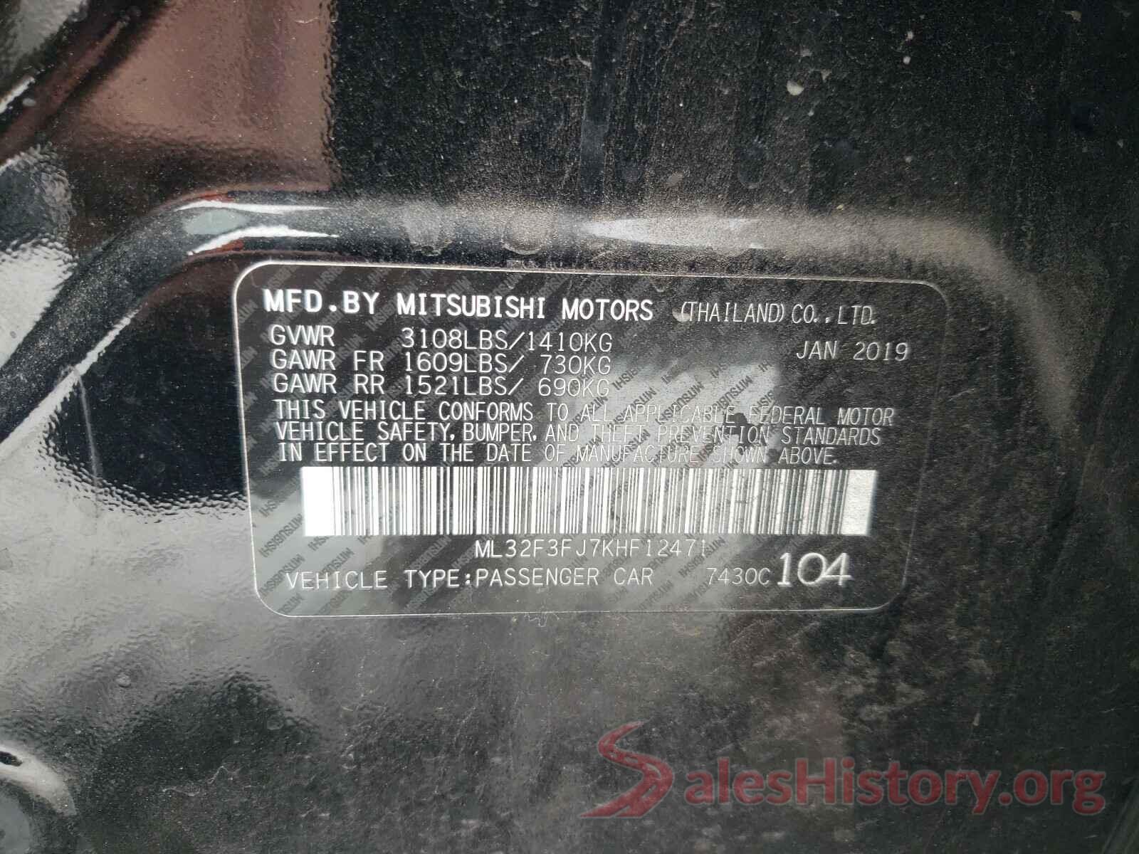 ML32F3FJ7KHF12471 2019 MITSUBISHI MIRAGE