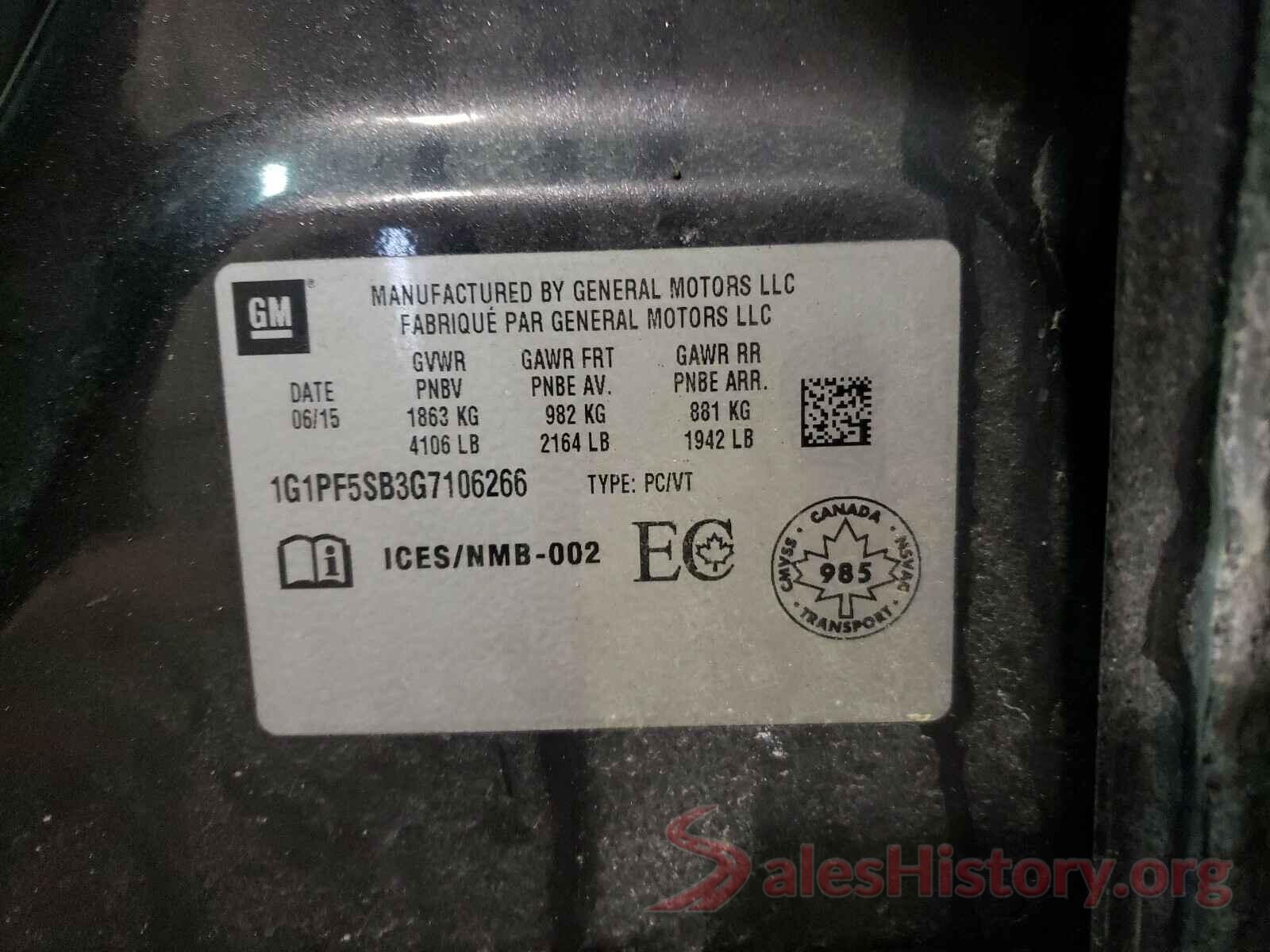 1G1PF5SB3G7106266 2016 CHEVROLET CRUZE