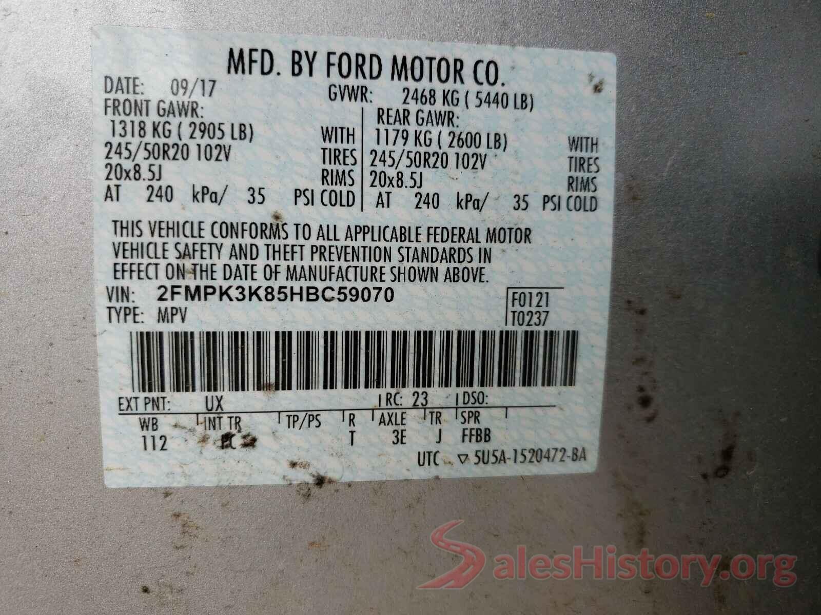 2FMPK3K85HBC59070 2017 FORD EDGE