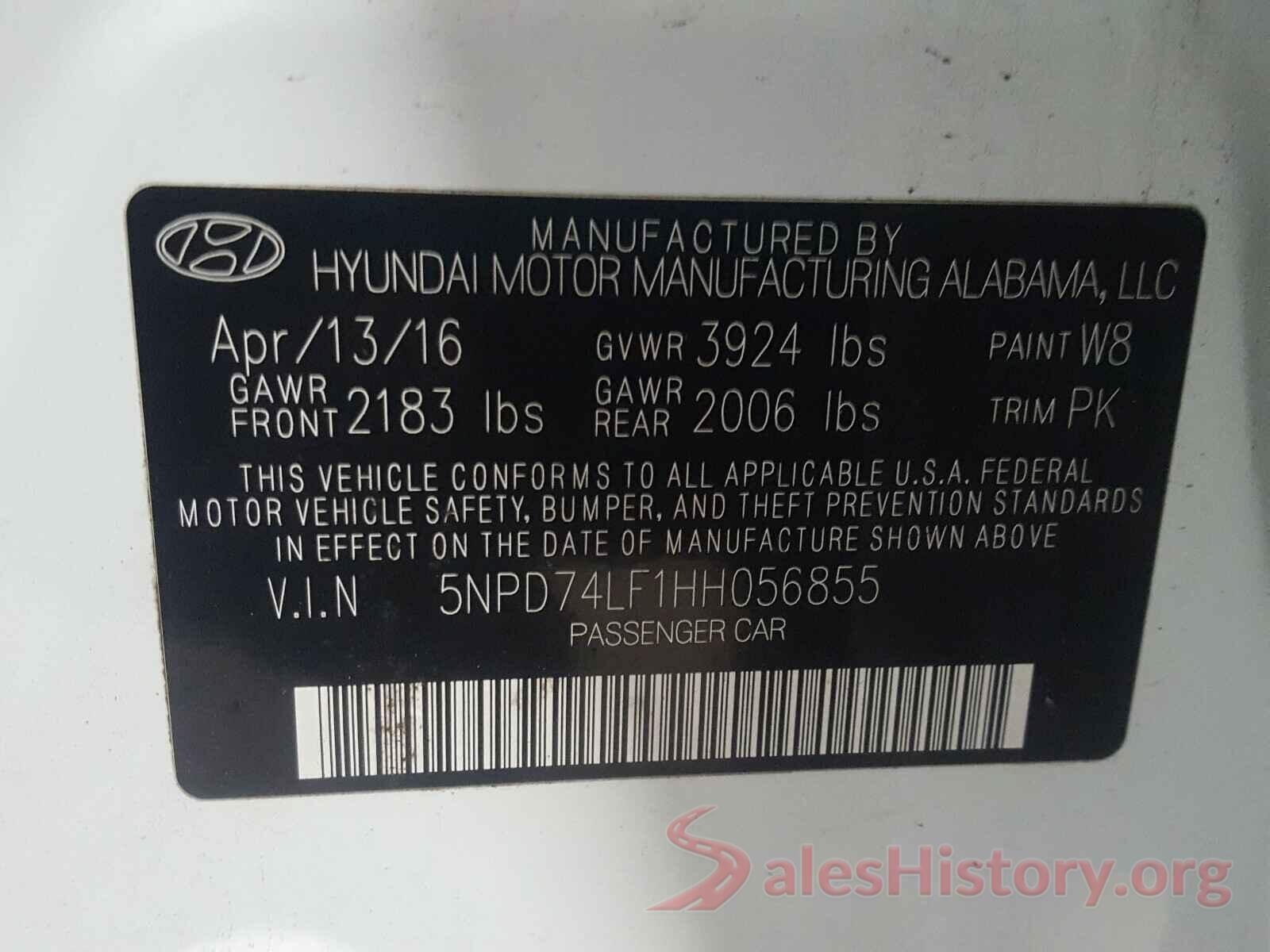 5NPD74LF1HH056855 2017 HYUNDAI ELANTRA