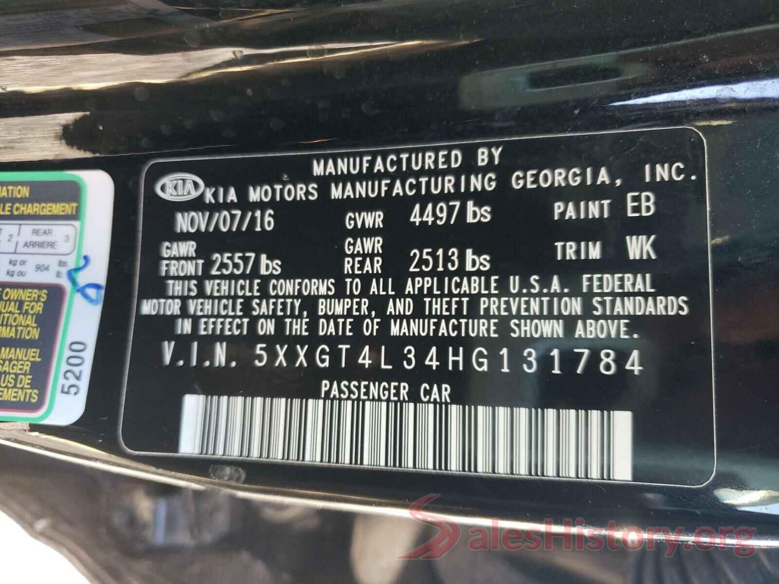 5XXGT4L34HG131784 2017 KIA OPTIMA