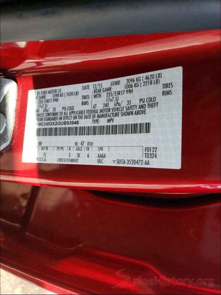 1FMCU0GX2GUB93948 2016 FORD ESCAPE