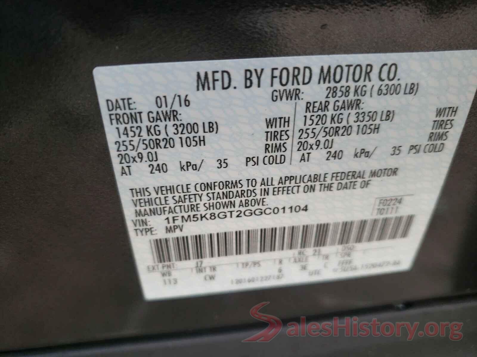 1FM5K8GT2GGC01104 2016 FORD EXPLORER