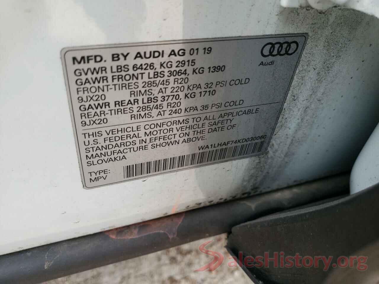 WA1LHAF74KD030060 2019 AUDI Q7