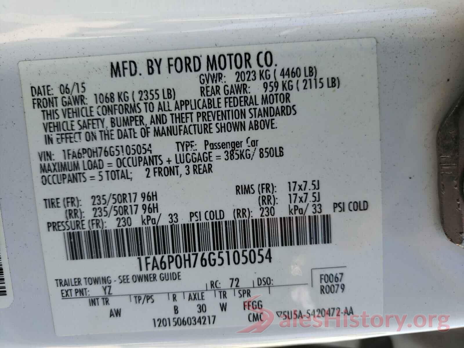 1FA6P0H76G5105054 2016 FORD FUSION