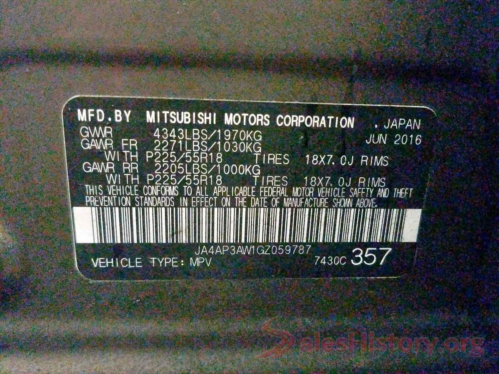 JA4AP3AW1GZ059787 2016 MITSUBISHI OUTLANDER