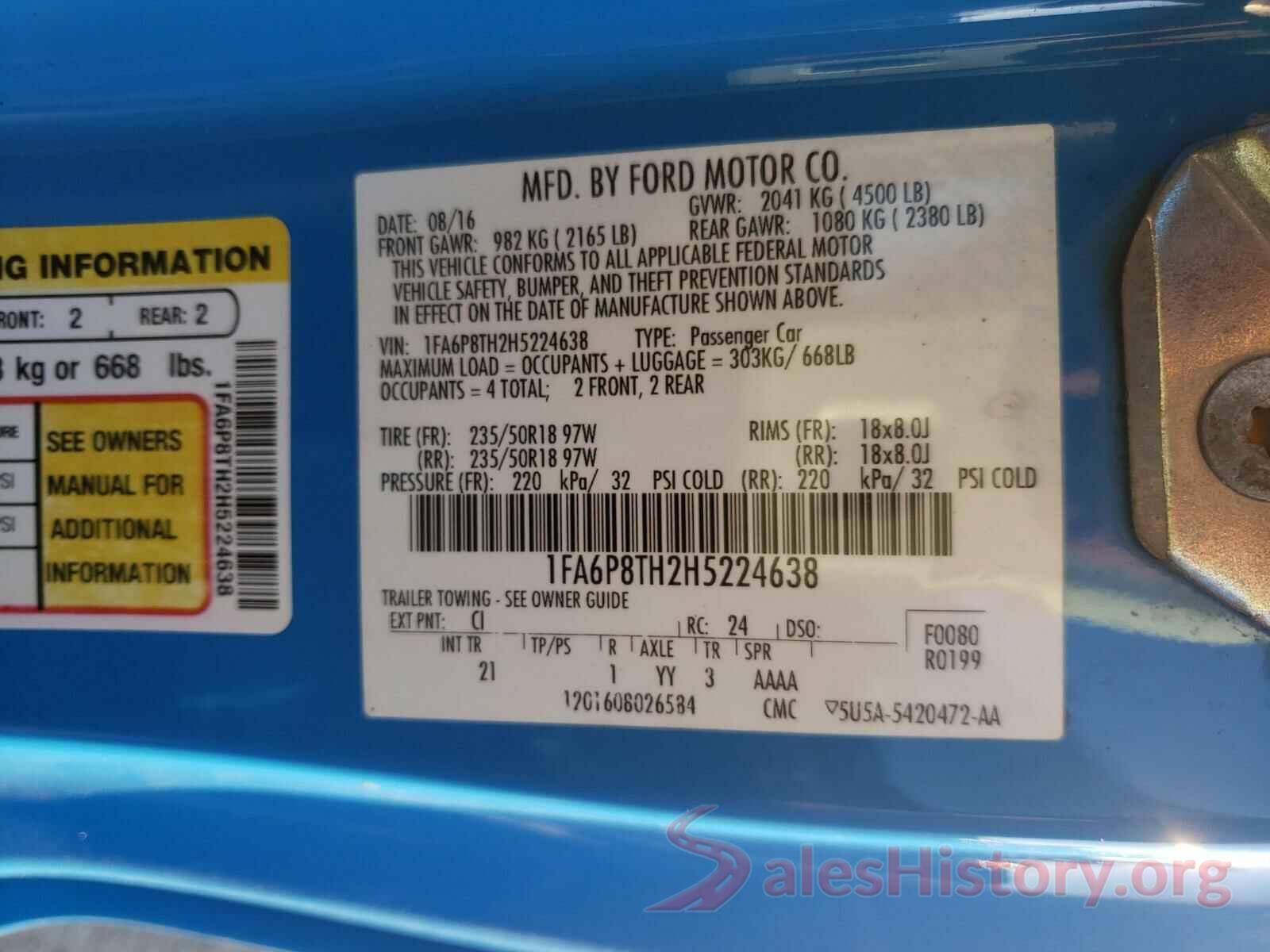 1FA6P8TH2H5224638 2017 FORD MUSTANG