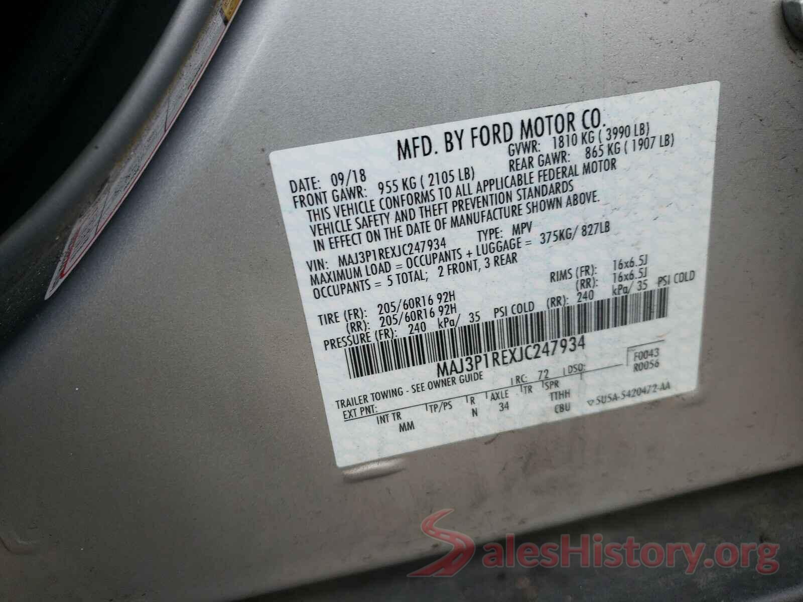 MAJ3P1REXJC247934 2018 FORD ALL OTHER