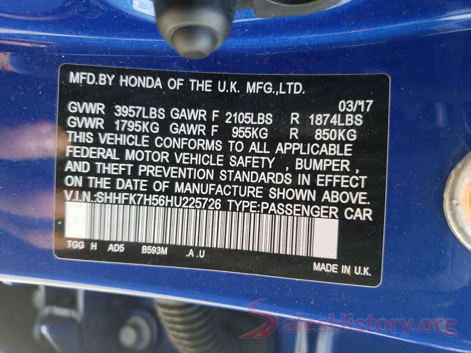 SHHFK7H56HU225726 2017 HONDA CIVIC