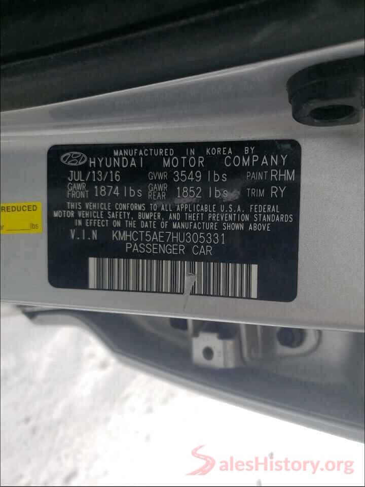 KMHCT5AE7HU305331 2017 HYUNDAI ACCENT