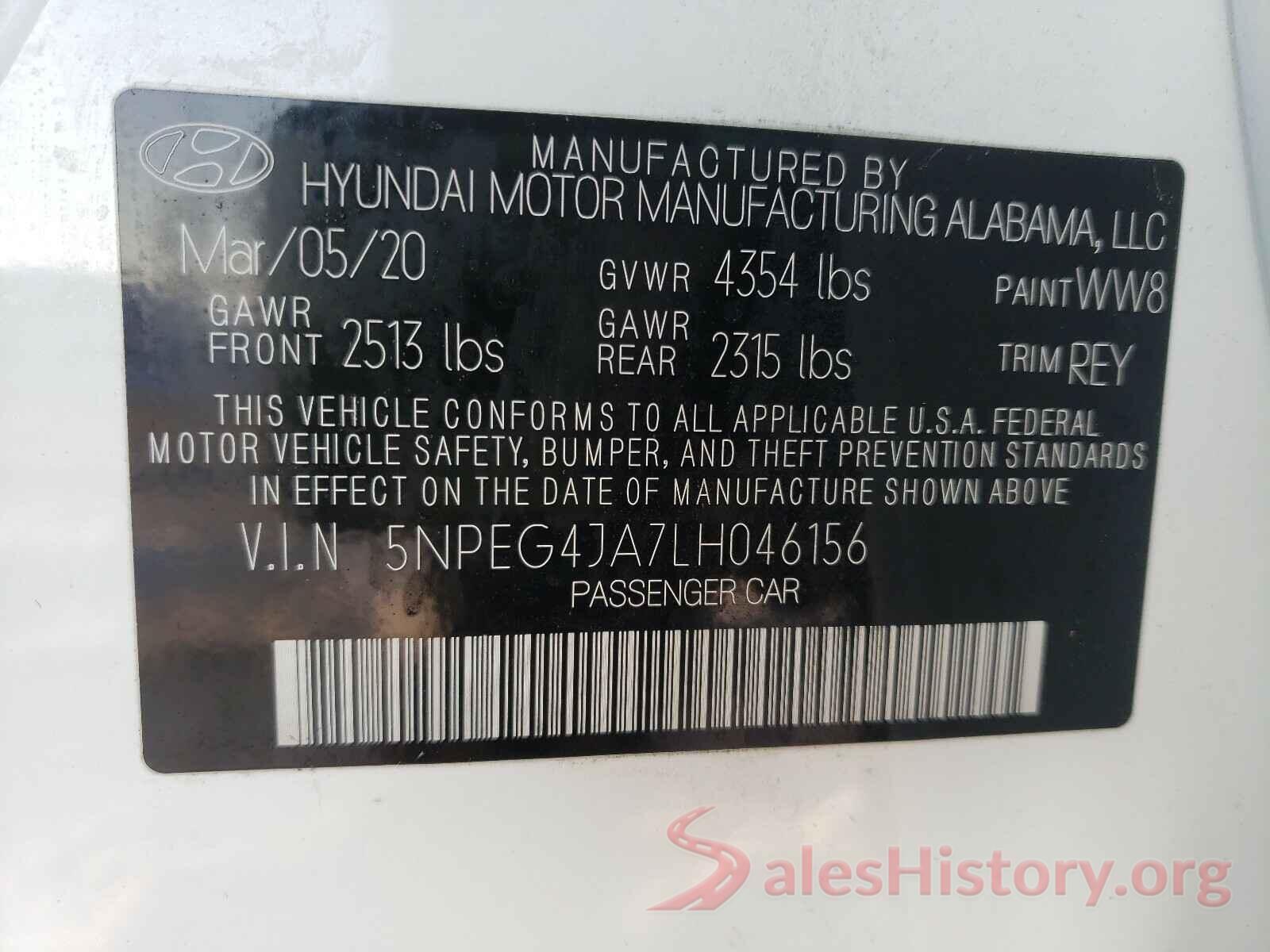 5NPEG4JA7LH046156 2020 HYUNDAI SONATA