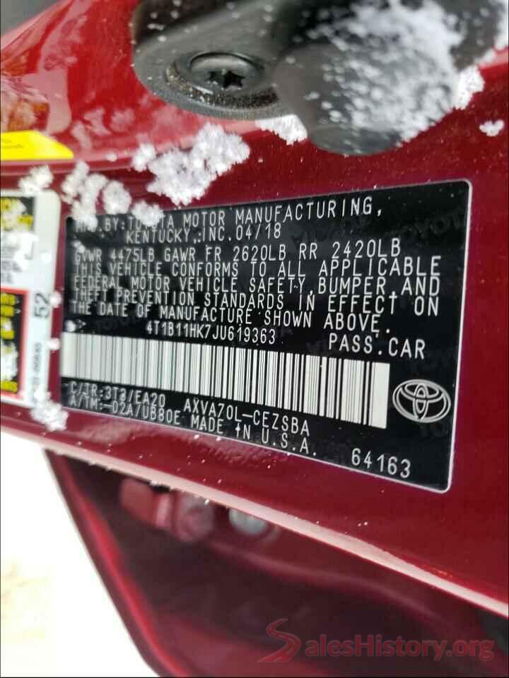 4T1B11HK7JU619363 2018 TOYOTA CAMRY