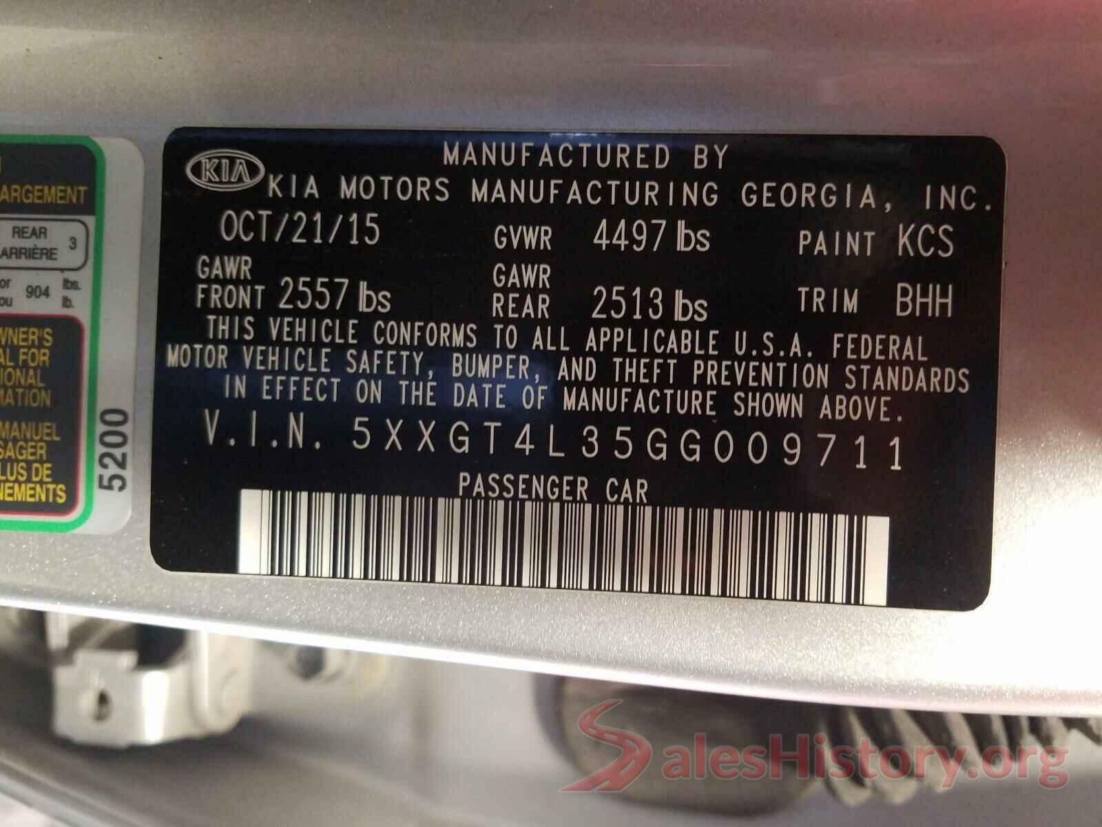 5XXGT4L35GG009711 2016 KIA OPTIMA