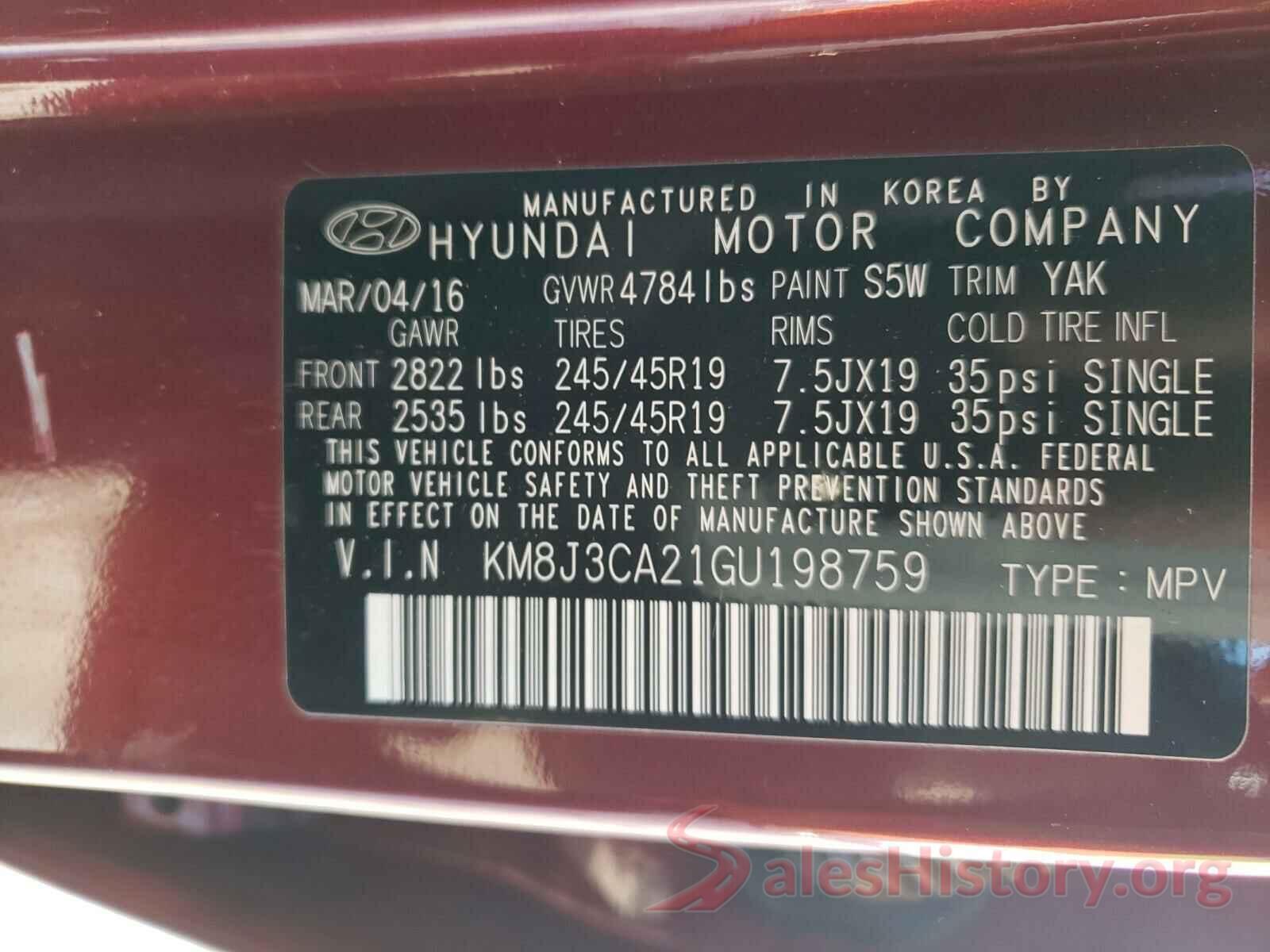 KM8J3CA21GU198759 2016 HYUNDAI TUCSON