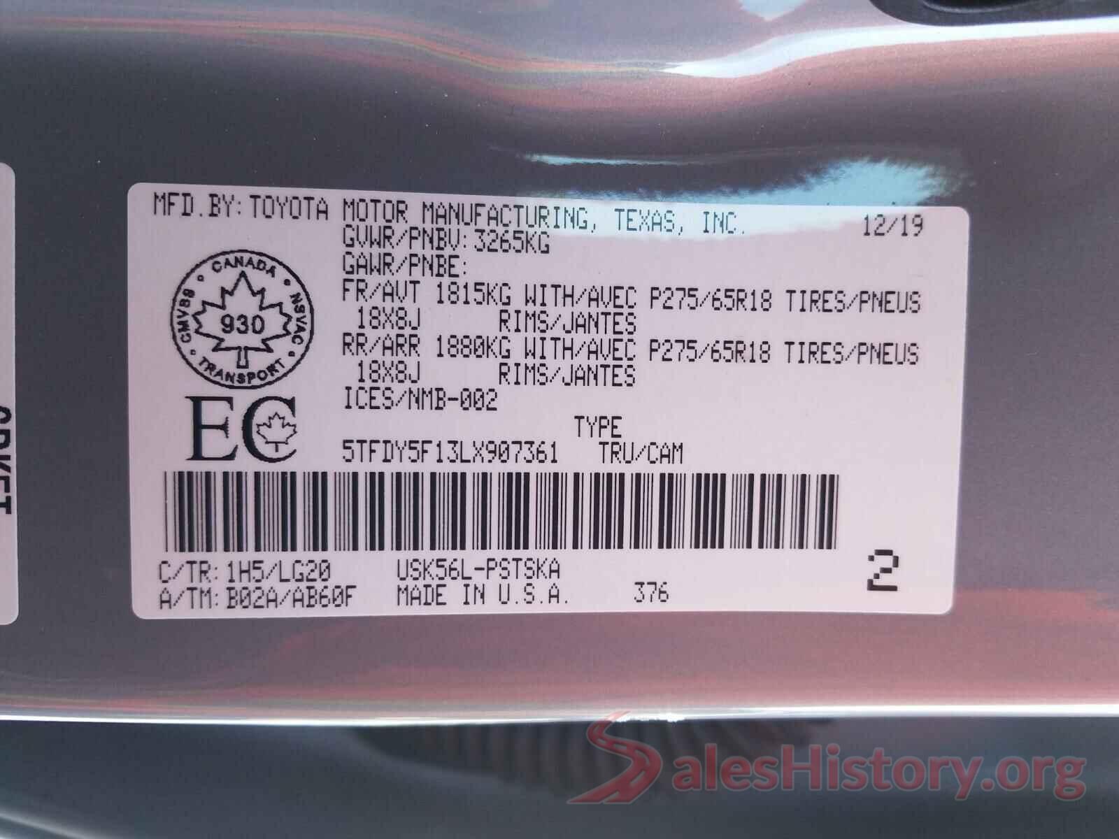 5TFDY5F13LX907361 2020 TOYOTA TUNDRA