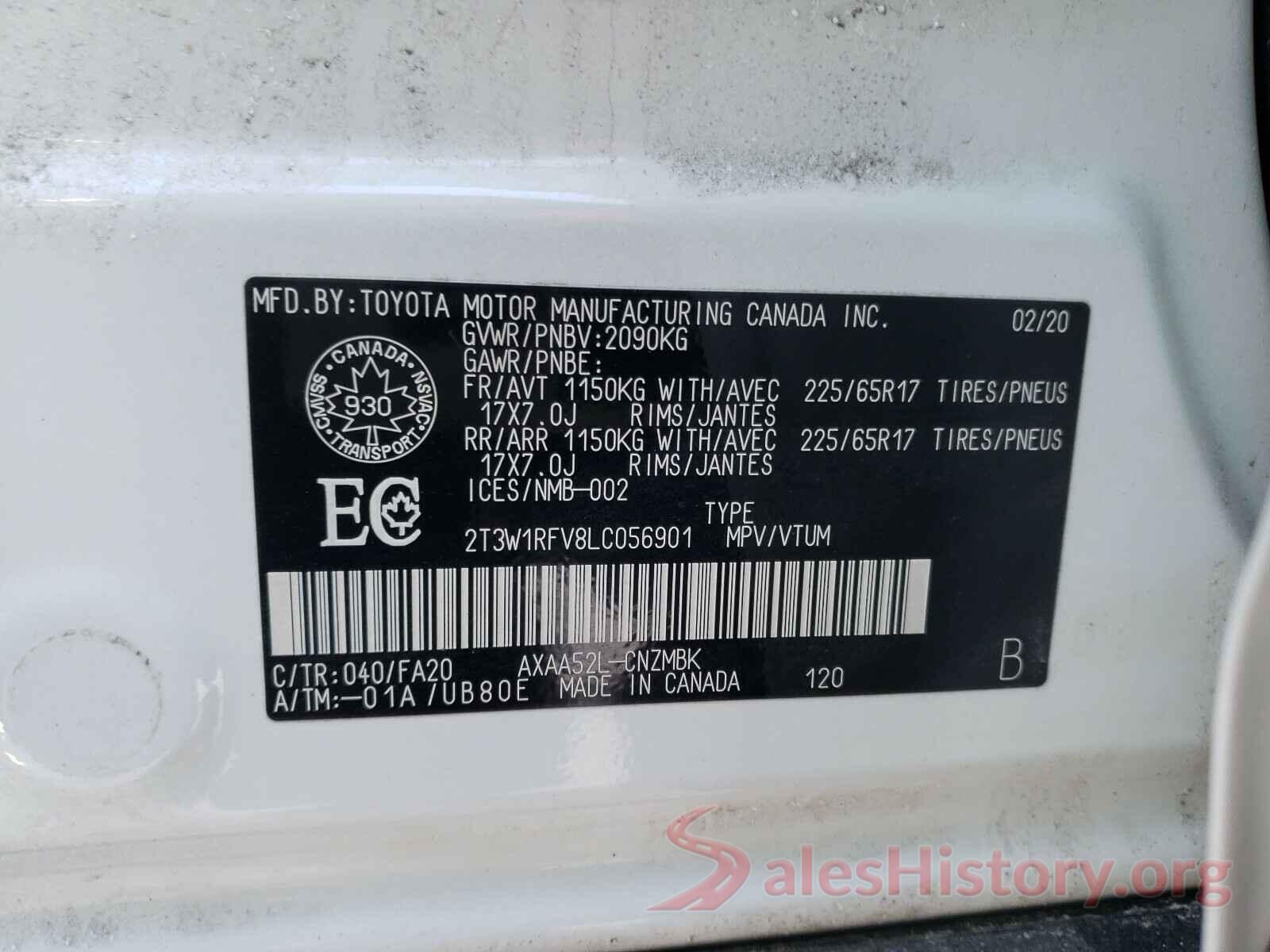 2T3W1RFV8LC056901 2020 TOYOTA RAV4