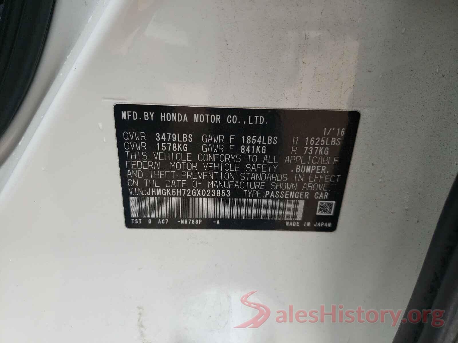 JHMGK5H72GX023853 2016 HONDA FIT